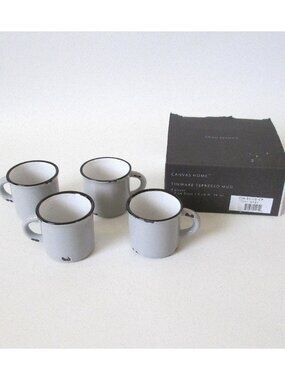 Canvas Home Tinware Espresso Mug Set 4 Cups Rustic Distressed Style With Box